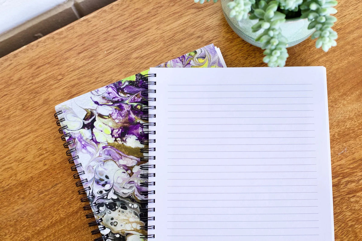 Purple, Yellow and Gold Softcover Spiral Sketchbook -  7 inch x 9 inch