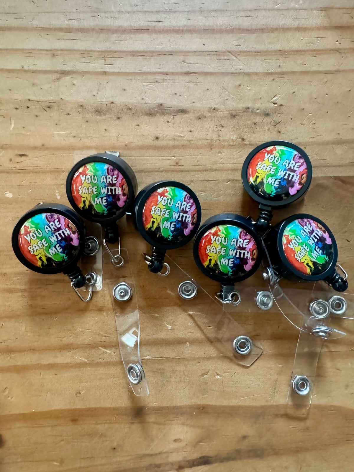 B-Grade You are Safe With Me and You Are Enough Badge Reels- Progress Pride and Rainbow