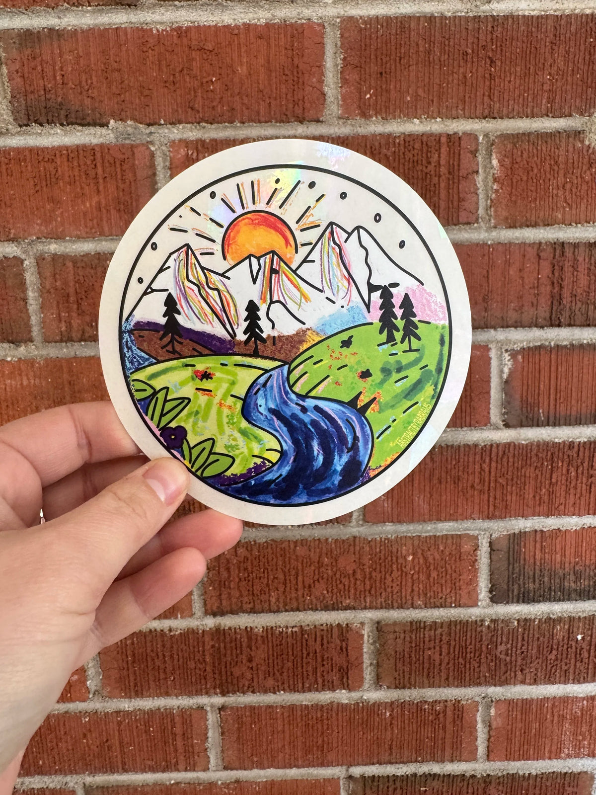 Rainbow Mountain Scene Suncatcher Decal – Progress Pride Window Decal, 4.5"x4.5"