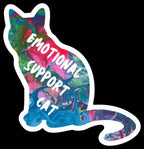 Emotional Support Cat - 3" Waterproof, Vinyl Sticker - 2.89" × 3" - Pink, Blue and Green