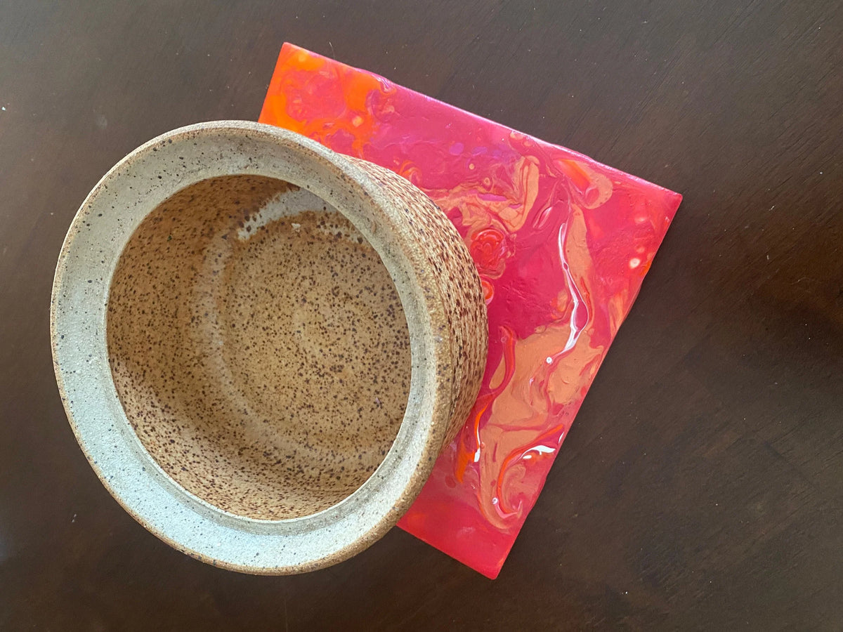 Upcycled Pour Painted Ceramic Trivet - 6"x6"  - Cork Backing - Suitable for Hot and Cold items