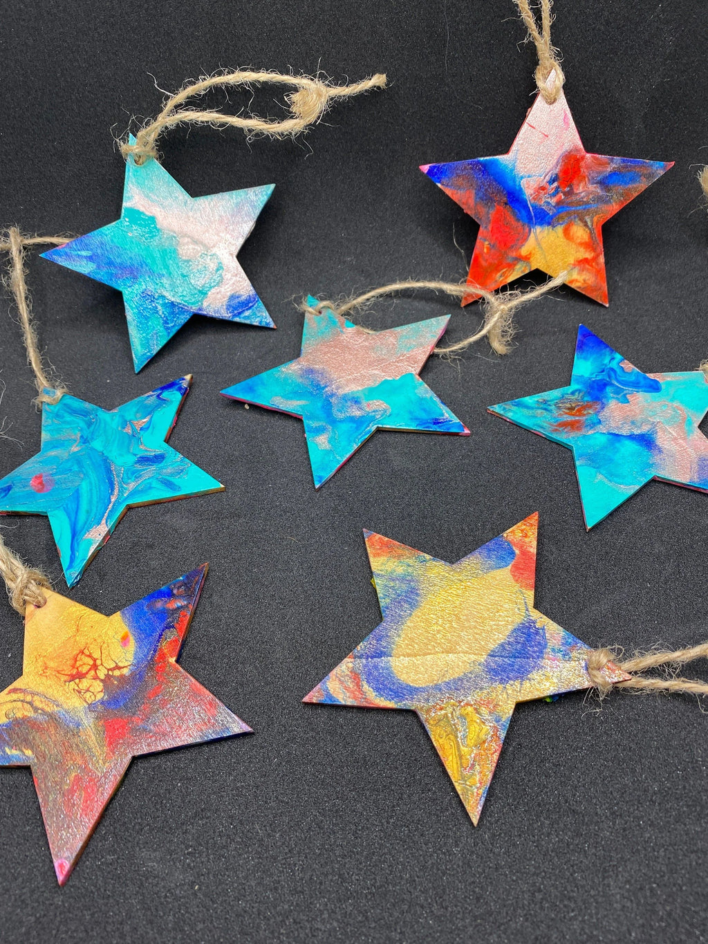 Wooden Pour Painted Star Decorations
