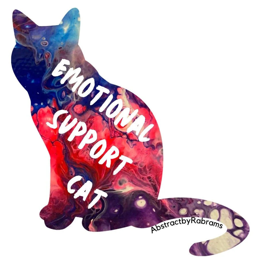 Emotional Support Cat - 3" Waterproof, Vinyl Sticker - 2.89" × 3" - Pink, Purple and Blue