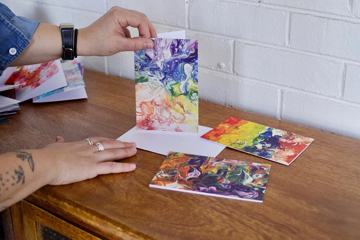Whimsy Rainbow Pour Painting Greeting Card - A2