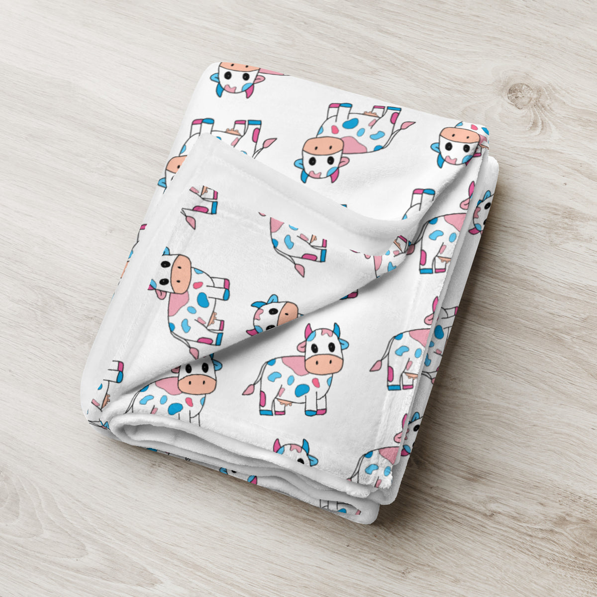 Blue and Pink Cow Throw Blanket - Trans Cow
