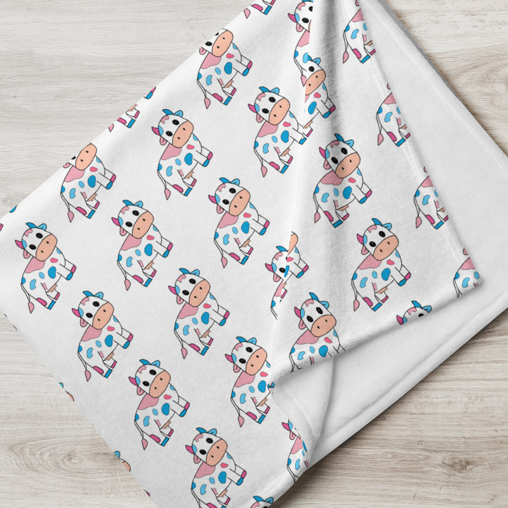 Blue and Pink Cow Throw Blanket - Trans Cow