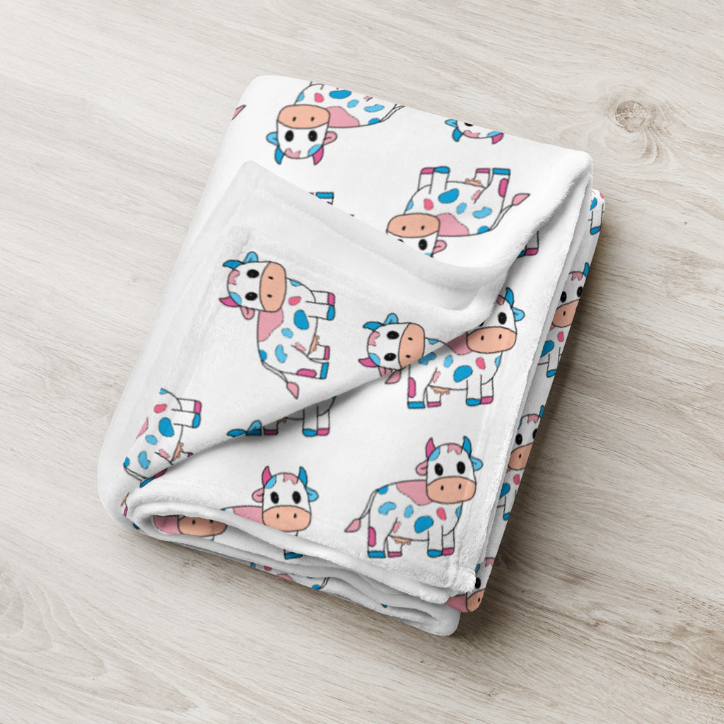 Blue and Pink Cow Throw Blanket - Trans Cow