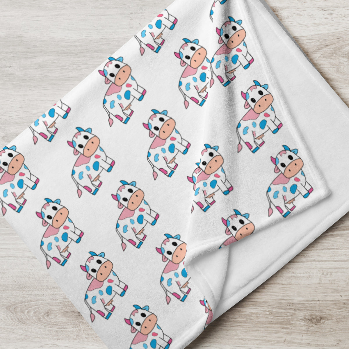 Blue and Pink Cow Throw Blanket - Trans Cow