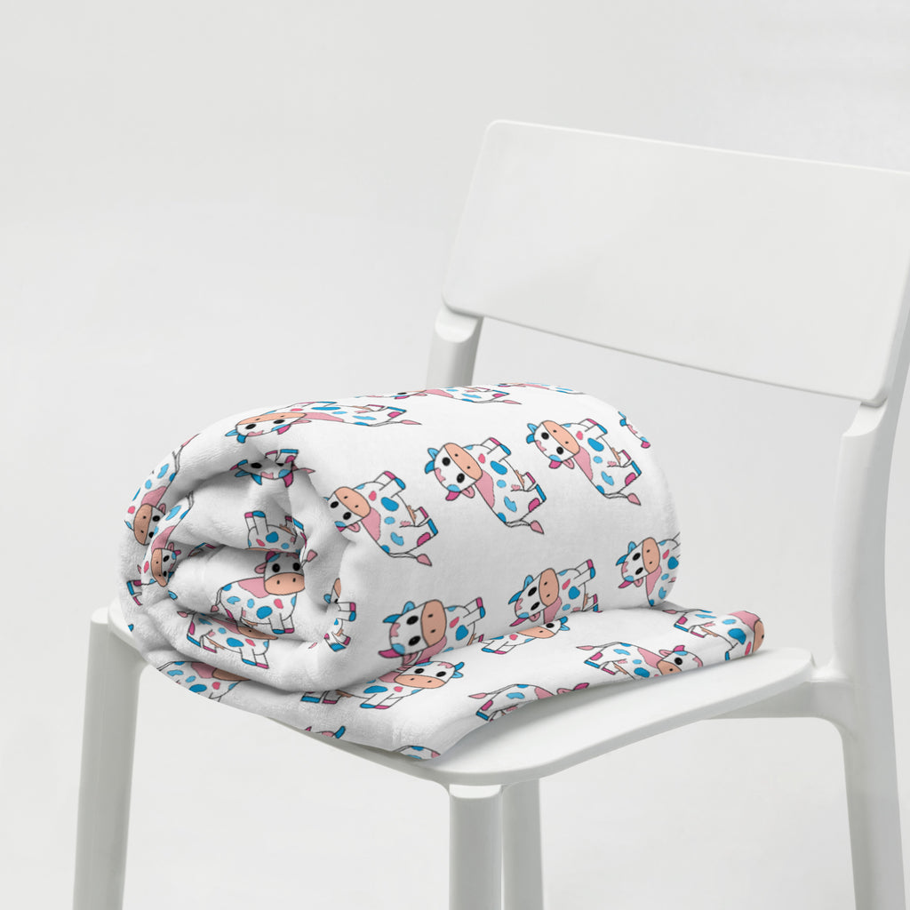 Blue and Pink Cow Throw Blanket - Trans Cow