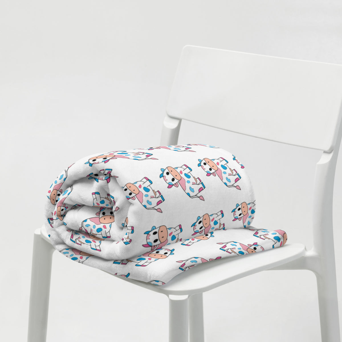 Blue and Pink Cow Throw Blanket - Trans Cow
