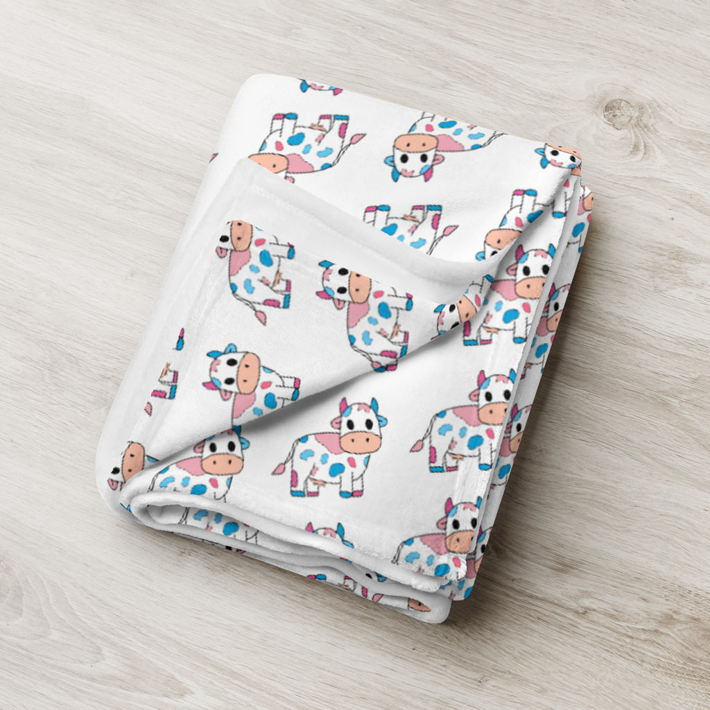 Blue and Pink Cow Throw Blanket - Trans Cow